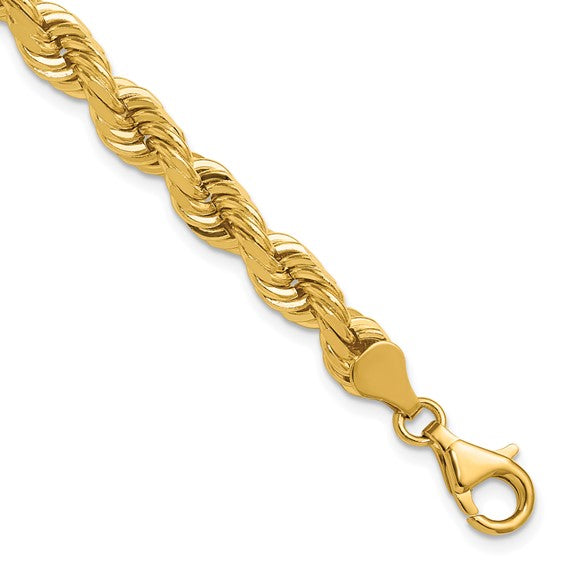 14kt Yellow Gold 9 inch 6.5mm Diamond-cut Rope with Fancy Lobster Clasp Chain