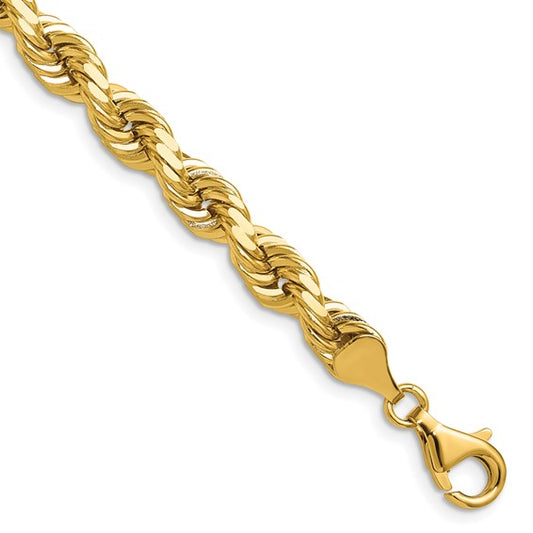 14KT Yellow Gold 28 inch 6.5mm Diamond-cut Rope with Fancy Lobster Clasp Chain