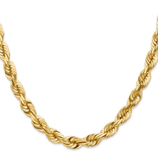 14KT Yellow Gold 22 inch 7mm Diamond-cut Rope with Fancy Lobster Clasp Chain