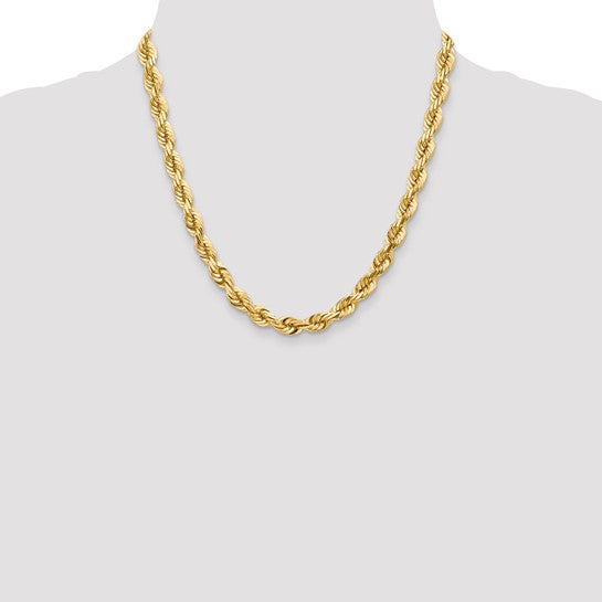 14KT Yellow Gold 20 inch 7mm Diamond-cut Rope with Fancy Lobster Clasp Chain