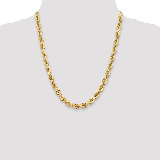 14KT Yellow Gold 22 inch 7mm Diamond-cut Rope with Fancy Lobster Clasp Chain
