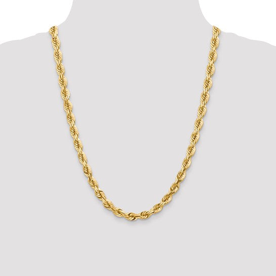 14kt Yellow Gold 24 inch 7mm Diamond-cut Rope with Fancy Lobster Clasp Chain