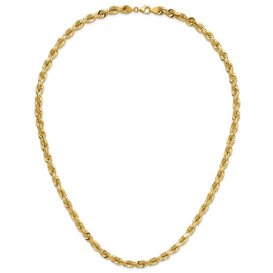 14kt Yellow Gold 26 inch 7mm Diamond-cut Rope with Fancy Lobster Clasp Chain