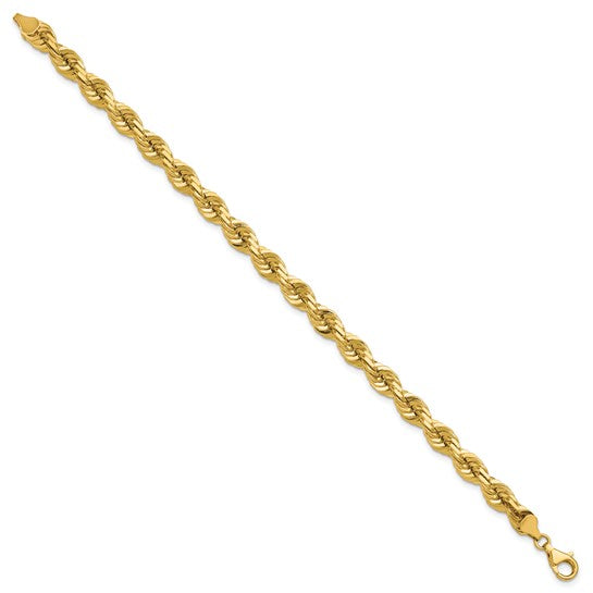 14kt Yellow Gold 9 inch 7mm Diamond-cut Rope with Fancy Lobster Clasp Chain