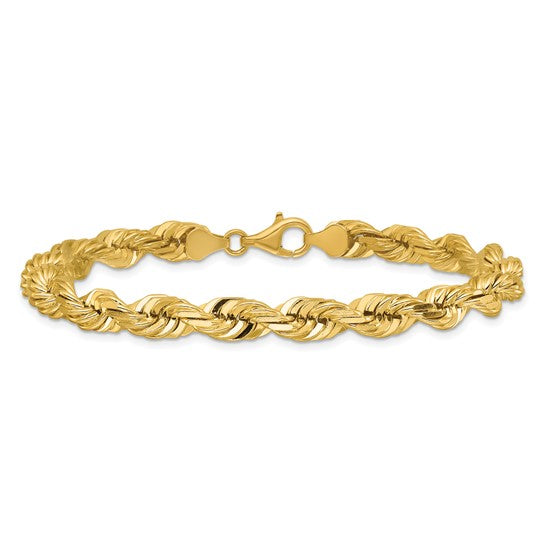 14kt Yellow Gold 9 inch 7mm Diamond-cut Rope with Fancy Lobster Clasp Chain