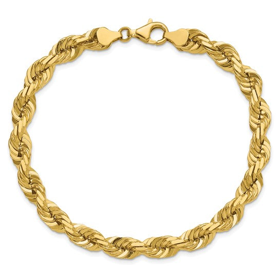 14kt Yellow Gold 9 inch 7mm Diamond-cut Rope with Fancy Lobster Clasp Chain