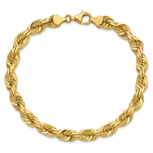14kt Yellow Gold 9 inch 7mm Diamond-cut Rope with Fancy Lobster Clasp Chain