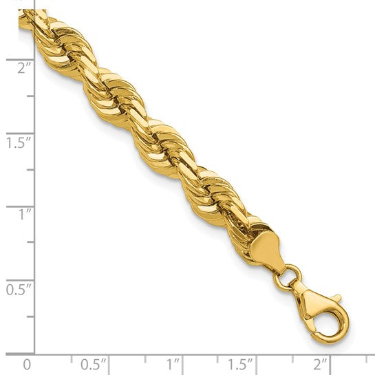 14kt Yellow Gold 9 inch 7mm Diamond-cut Rope with Fancy Lobster Clasp Chain