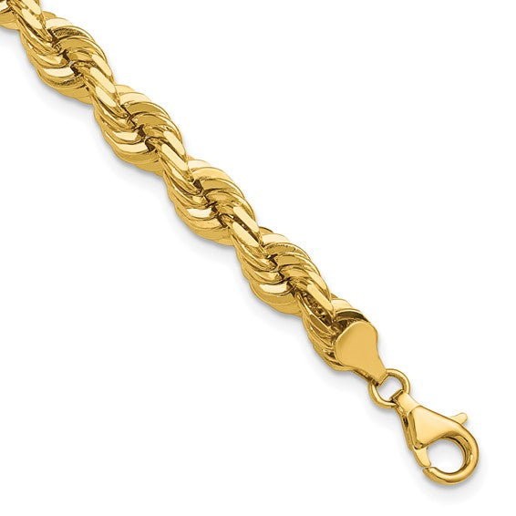 14kt Yellow Gold 9 inch 7mm Diamond-cut Rope with Fancy Lobster Clasp Chain