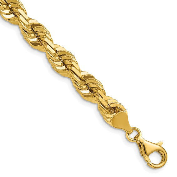 14kt Yellow Gold 24 inch 7mm Diamond-cut Rope with Fancy Lobster Clasp Chain