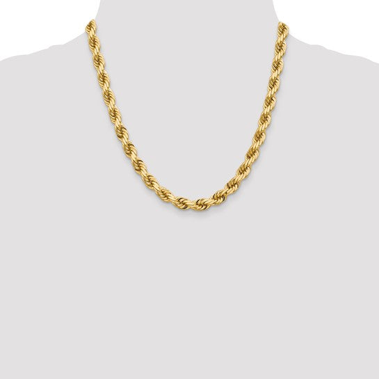 14kt Yellow Gold 20 inch 8mm SOLID Diamond-cut Rope with Fancy Lobster Clasp Chain