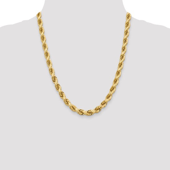 14kt Yellow Gold 22 inch 8mm Diamond-cut Rope with Fancy Lobster Clasp Chain