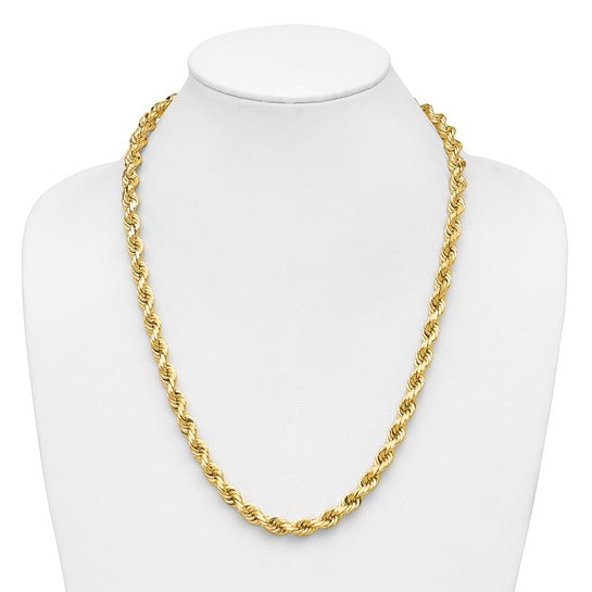 14KT Yellow Gold 24 inch 8mm Diamond-cut Rope with Fancy Lobster Clasp Chain