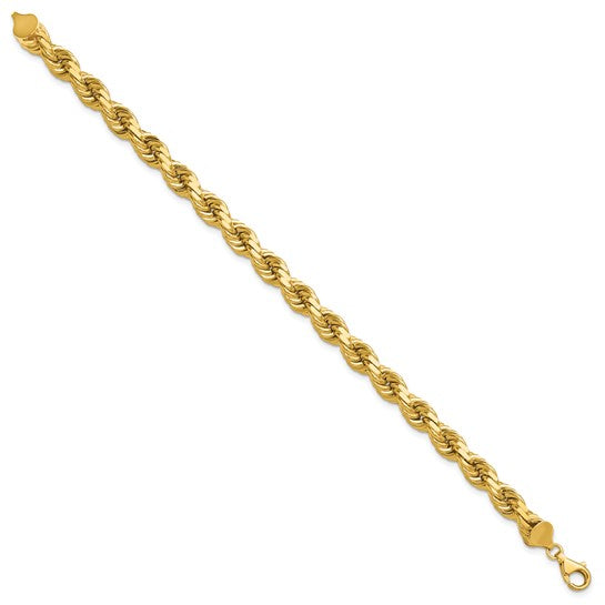 14kt Yellow Gold 9 inch 8mm Diamond-cut Rope with Fancy Lobster Clasp Chain