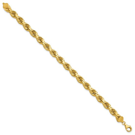 14kt Yellow Gold 9 inch 8mm Diamond-cut Rope with Fancy Lobster Clasp Chain