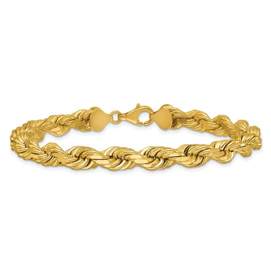 14kt Yellow Gold 9 inch 8mm Diamond-cut Rope with Fancy Lobster Clasp Chain