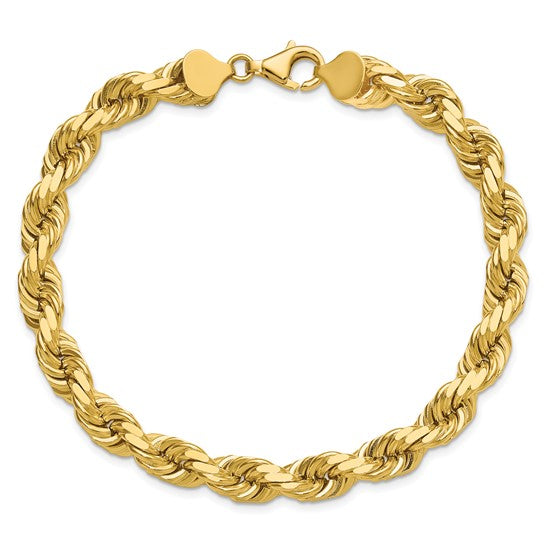 14kt Yellow Gold 9 inch 8mm Diamond-cut Rope with Fancy Lobster Clasp Chain