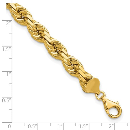 14kt Yellow Gold 9 inch 8mm Diamond-cut Rope with Fancy Lobster Clasp Chain