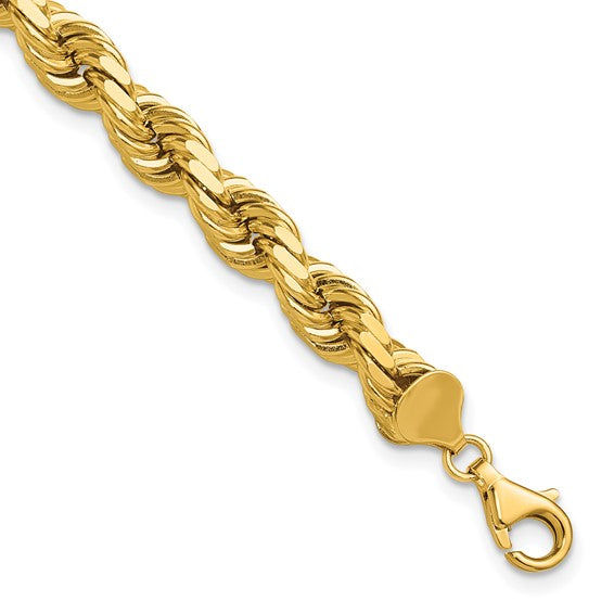 14kt Yellow Gold 9 inch 8mm Diamond-cut Rope with Fancy Lobster Clasp Chain