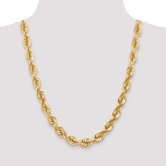 14kt Yellow Gold 24 inch 10mm Diamond-cut Rope with Fancy Lobster Clasp Chain
