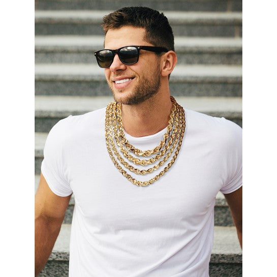 14KT Yellow Gold 22 inch 10mm Diamond-cut Rope with Fancy Lobster Clasp Chain