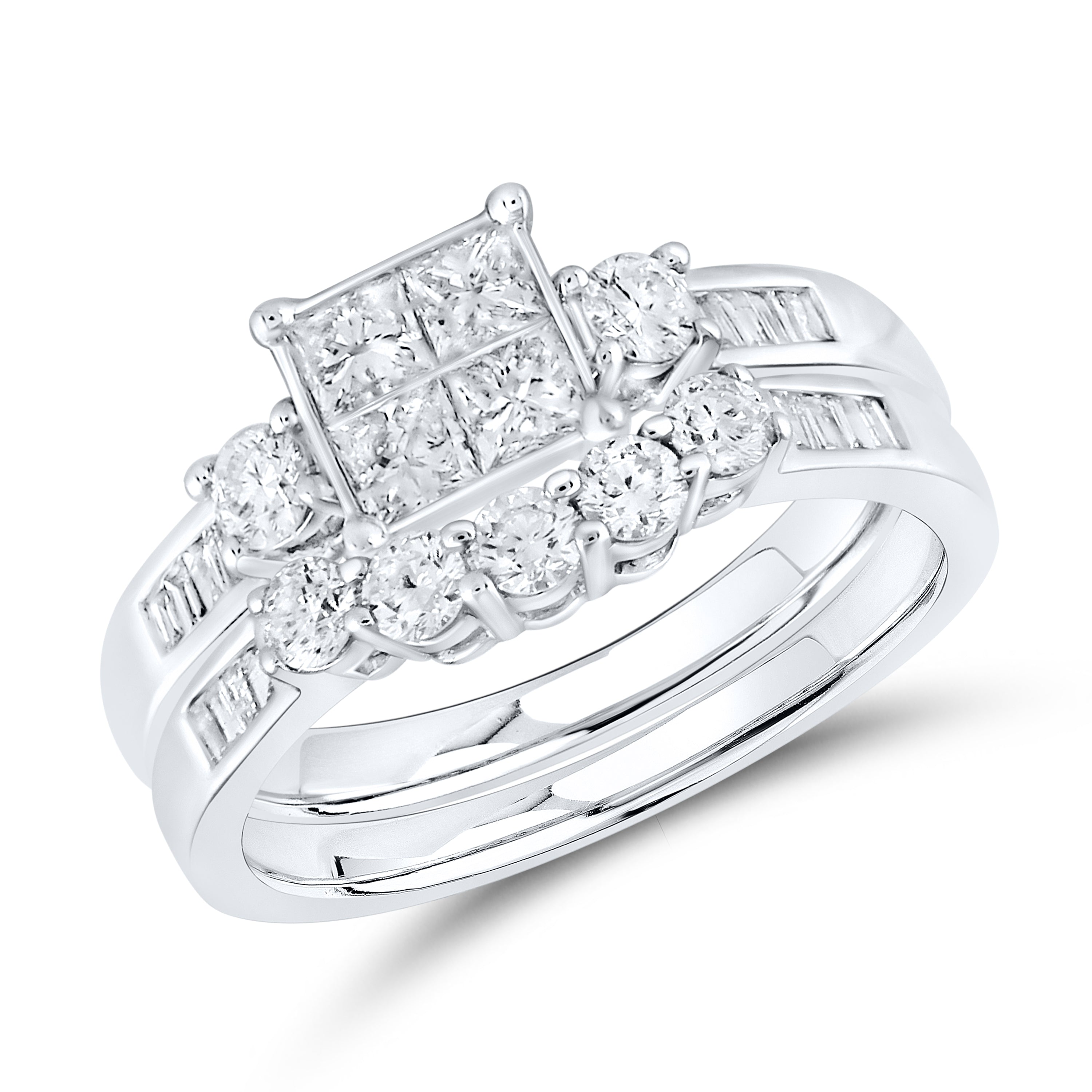 14kt White Gold 1 CTW Natural Diamond Bridal Ring Set