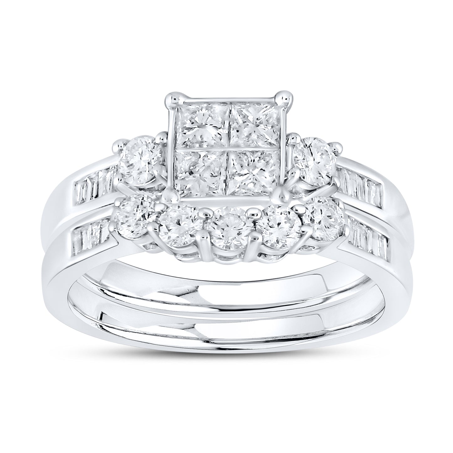14kt White Gold 1 CTW Natural Diamond Bridal Ring Set