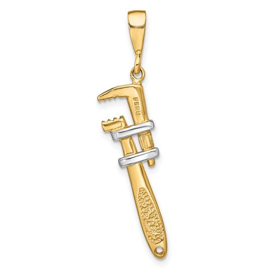 10kt Yellow Gold & Rhodium 3-D Pipe Wrench Charm