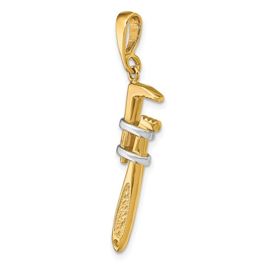 10kt Yellow Gold & Rhodium 3-D Pipe Wrench Charm