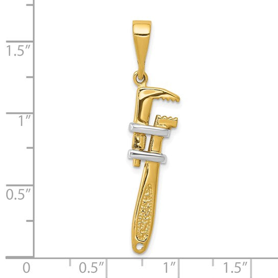 10kt Yellow Gold & Rhodium 3-D Pipe Wrench Charm