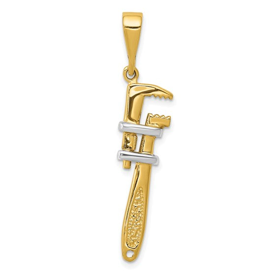 10kt Yellow Gold & Rhodium 3-D Pipe Wrench Charm