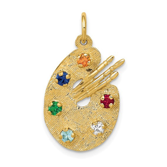 10kt Yellow Gold CZ Stones Artist Palette Charm