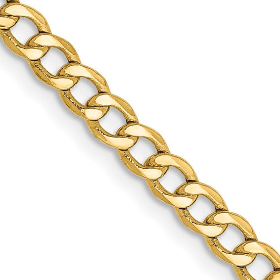 10kt Yellow Gold 3.35mm Semi-Solid Curb Link Chain