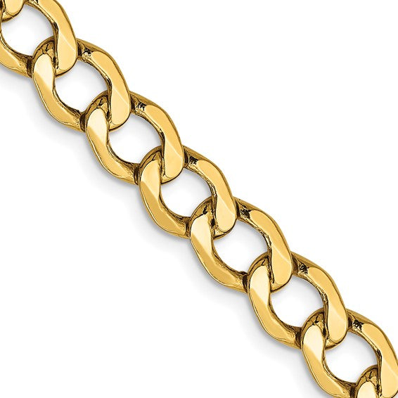 10kt Yellow Gold 6.5mm Semi-Solid Curb Link Chain