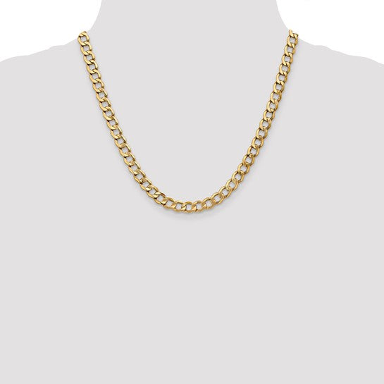 10kt Yellow Gold 7mm Semi-Solid Curb Link Chain