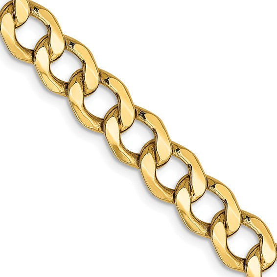 10kt Yellow Gold 7mm Semi-Solid Curb Link Chain