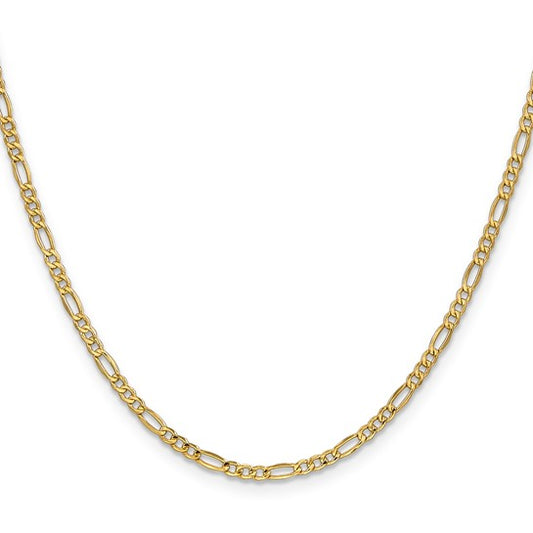 10kt Yellow Gold 2.5mm Semi-Solid Figaro Chain