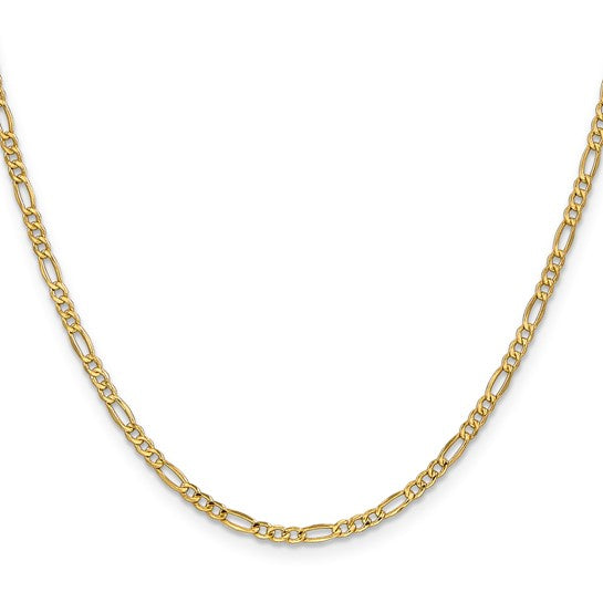 10kt Yellow Gold 2.5mm Semi-Solid Figaro Chain