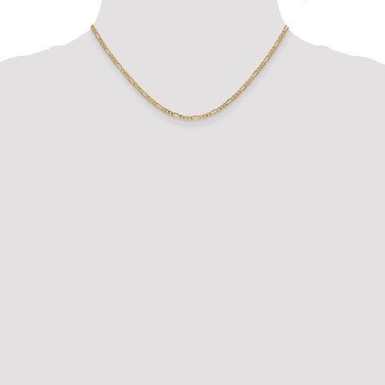 10kt Yellow Gold 2.5mm Semi-Solid Figaro Chain