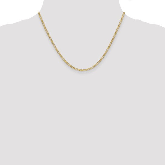 10kt Yellow Gold 2.5mm Semi-Solid Figaro Chain