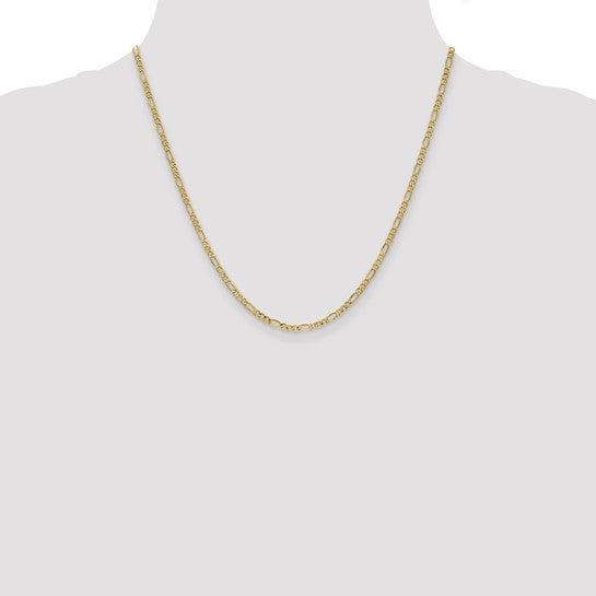 10kt Yellow Gold 20 Inch, 2.5mm Semi-Solid Figaro Chain