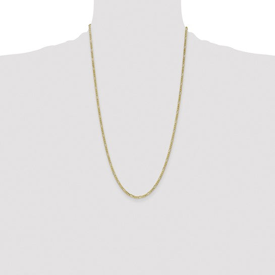 10kt Yellow Gold 2.5mm Semi-Solid Figaro Chain