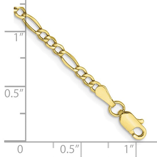 10kt Yellow Gold 2.5mm Semi-Solid Figaro Chain Anklet