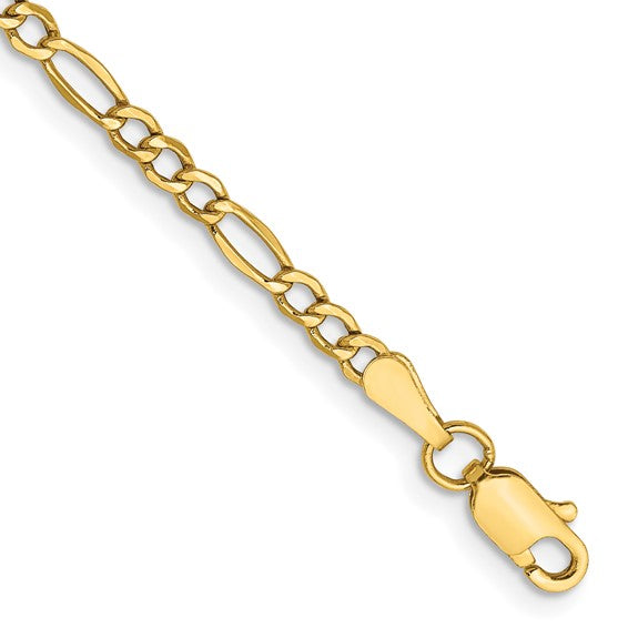 10kt Yellow Gold 2.5mm Semi-Solid Figaro Chain Anklet
