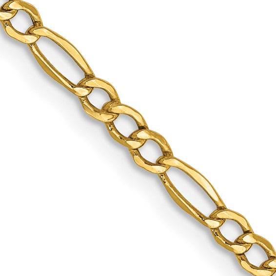 10kt Yellow Gold 20 Inch, 2.5mm Semi-Solid Figaro Chain