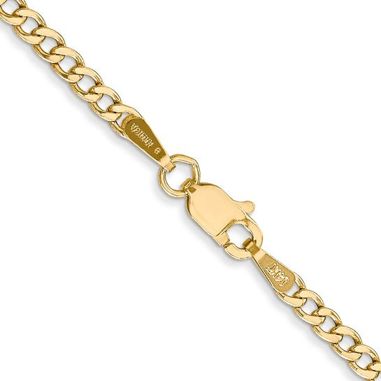 10kt Yellow Gold 18 Inch, 2.5mm Semi-Solid Curb Link Chain