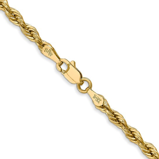 10kt Yellow Gold 3mm Semi-Solid Rope Chain