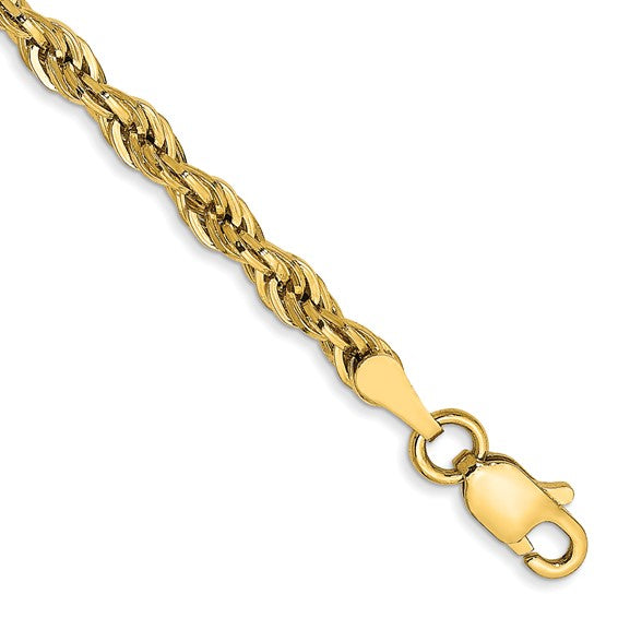 10kt Yellow Gold 3mm Semi-Solid Rope Chain
