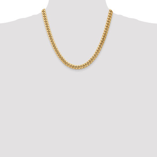 10kt Yellow Gold 20 Inch, 7.3mm Semi-Solid Miami Cuban Chain With Lobster Clasp