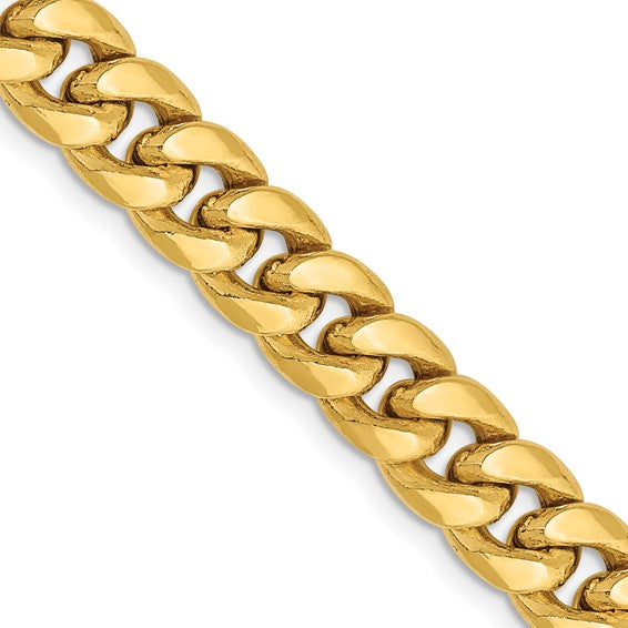10kt Yellow Gold 20 Inch, 7.3mm Semi-Solid Miami Cuban Chain With Lobster Clasp